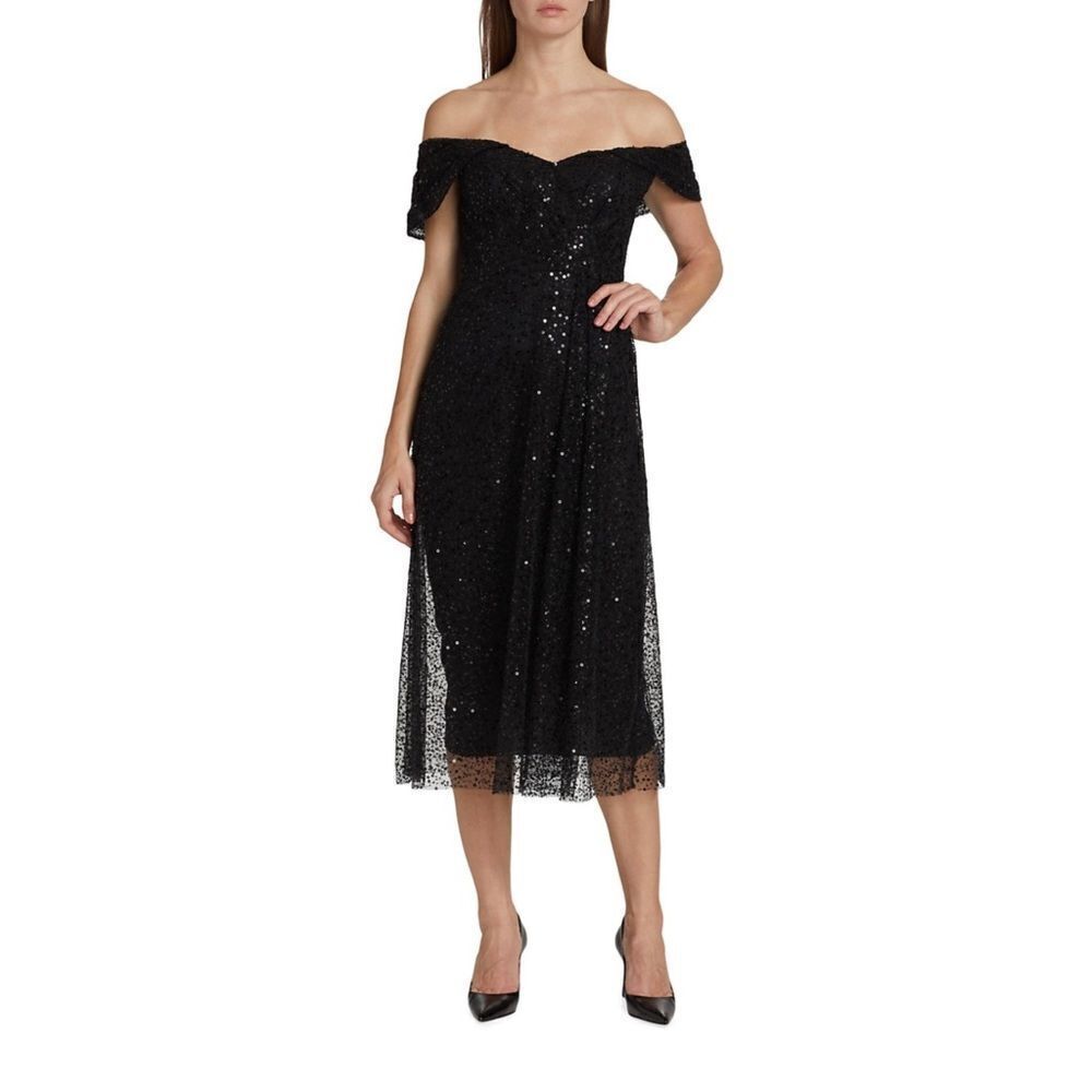 Teri Jon by Rickie Freeman Sequin Mesh Midi-Dress size 12